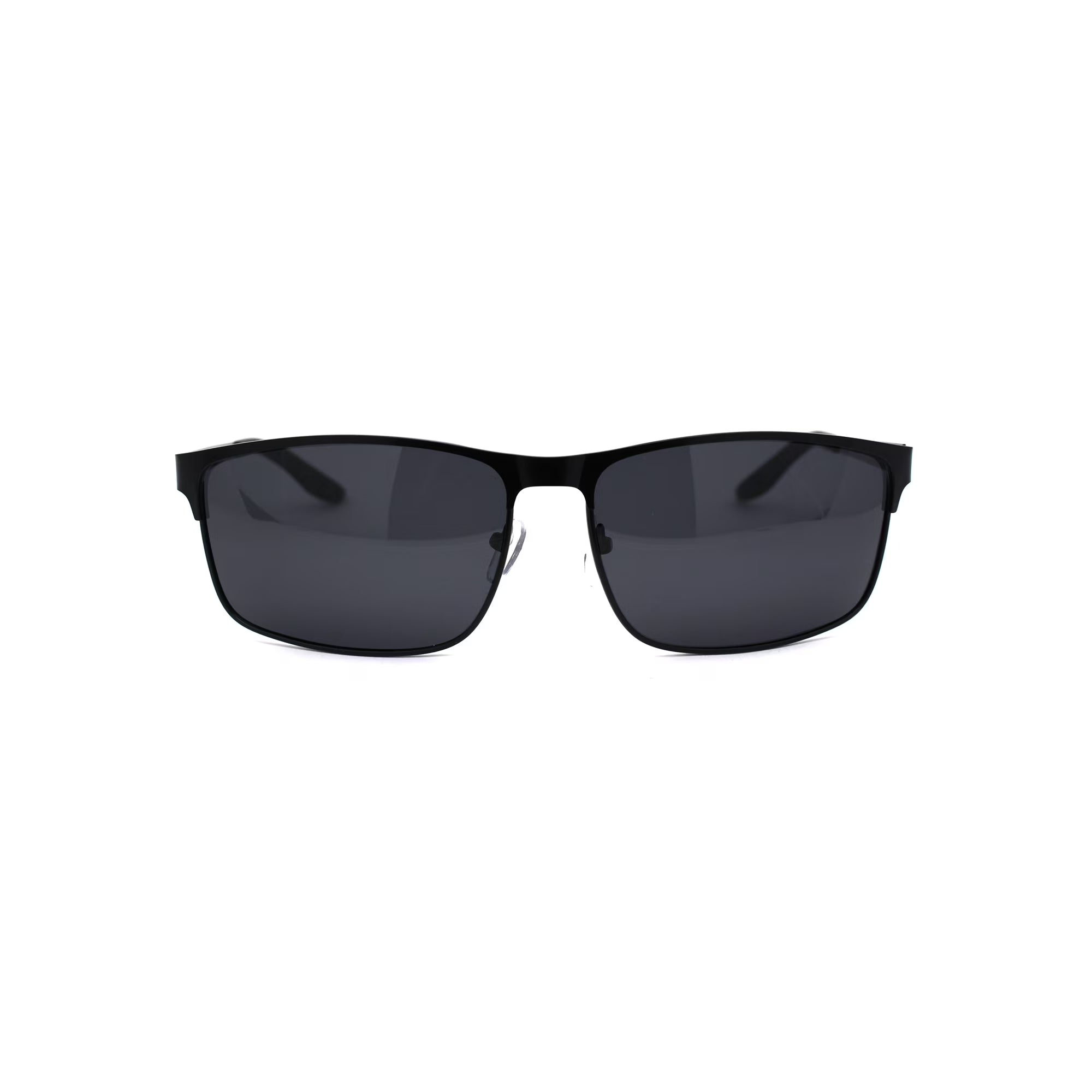 Mens Polarized Spring Hinge Rectangular Metal Rim Dress Sunglasses Matte Black