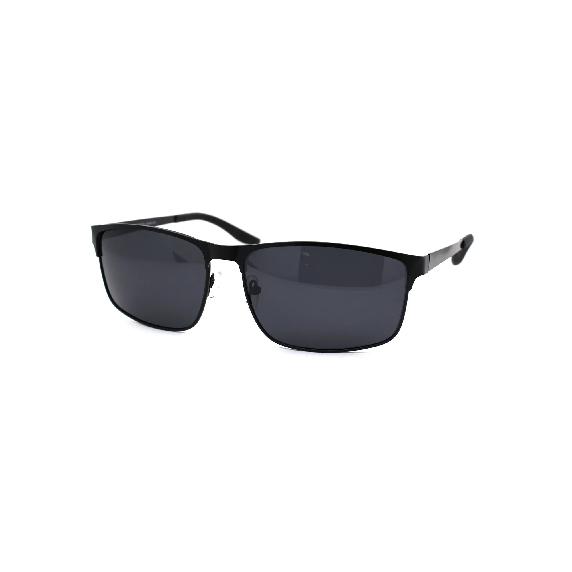 Mens Polarized Spring Hinge Rectangular Metal Rim Dress Sunglasses Matte Black